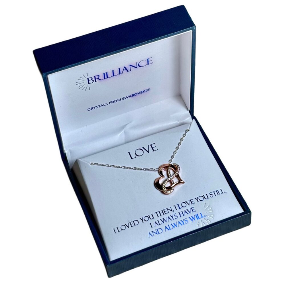 Brilliance Silver Plated 18" Heart Charm Necklace With Genuine Swarovski Crystal